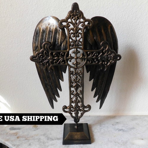 Standing Cross | PICK YOUR COLOR | Ornate Cross | shops Angel Wings | Angel | Metal Cross | Handmade Cross | Rustic Cross | FleurDeLisJunkie