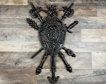 Medieval Wall Decor, PICK YOUR COLOR, Metal Shield, Large Shield Wall Hanging, Castle Decor, Coat of Arms, Office decor, Fleur De Lis