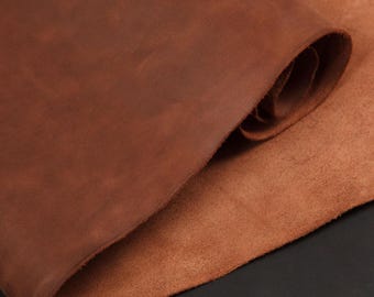 Premium Rustic Brown Aniline Leather Hide | Full Grain Genuine Leather | 2m2, 1.4mm (3oz) | Natural Finish, Vegetable Tanned