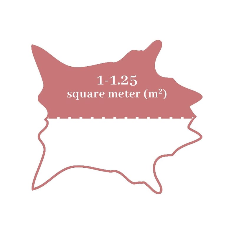 May include: A stylized, abstract shape in a muted rose color, with the text "1-1.25 square meter (m&sup2;)" displayed prominently. The design includes a dashed line, suggesting a measurement or boundary.