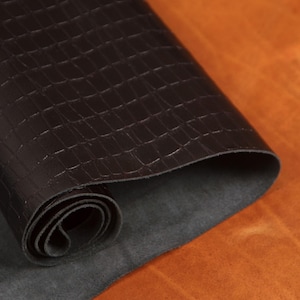 Black Stone Pattern Full Grain Leather – 100% Genuine – Vegetable Tanned | 1.2mm (3 oz) 20–25 Sq Ft, Black Full Hide Soft Leather Croco