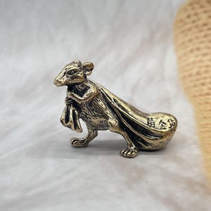 Statuetta di topo in ottone - Statua di topo della ricchezza Feng Shui - Topo portafortuna - Ornamento animale in ottone vintage per scrivania, ufficio, arredamento per la casa
