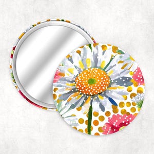 Daisy Dotted 2.25&quot; Pocket Mirror, Makeup Mirror, Purse Mirror, Mini floral mirror, Small mirror, Party favor, Travel makeup mirror.