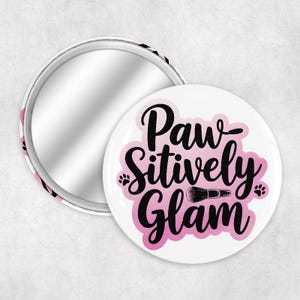 Miroir de poche Pawsitively Glam - 2,25 po. Compact, mignon petit chat pour amoureux des chats, cadeau glamour pour elle, petit miroir de maquillage, miroir de sac à main, miroir à main scintillant