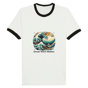Great Wave off Kanagawa T-shirt | Unisex Ringer Tee by Hokusai | Japanese Art Apparel | Ocean Wave Shirt for Men & Women