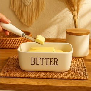 Handmade Ceramic Butter Dish with Knife and Lid - American made Ceramic Butter Keeper - Butter Stick Holder - Butter Crock - Butter Dish