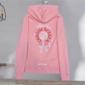 【Chrome Hearts】Red Logo Hoodie★フーディ★Pink Chrome Hearts Pink & Red T-Bar Logo Hoodie – Savonches