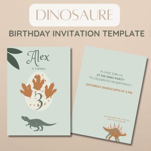 Invitation d’anniversaire dinosaure modifiable, fête dino garçon/fille, invitation numérique et imprimable