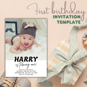 Invitation de premier anniversaire modifiable, fête garçon/fille, modèle d’invitation numérique et imprimable, invitation anniversaire