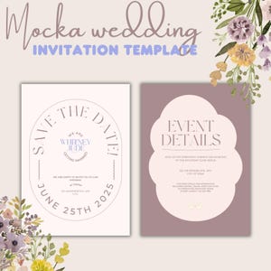 Modèle d'invitation de mariage modifiable et personnalisable, invitation de mariage couleur mocka, invitation numérique et imprimable