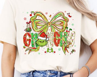 Grinchmas Bow Shirt, Funny Christmas Shirt, Family Shirt, Grinchy Saying, Santa Grinch Tee, Xmas Shirt, Coquette Christmas Shirt