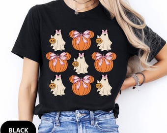 Pumpkin Bow T-Shirt, Disney Minnie Halloween Ghost Shirt, Fall Minnie Sweatshirt, Girls Spooky Season Gift, Disneyland Halloween Tee