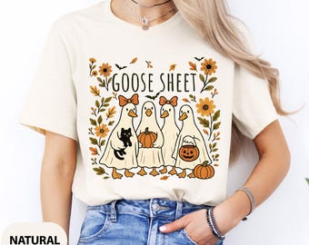 Goose Sheet Halloween Shirt, Funny Ghost Goose T-Shirt, Cute Fall Animal Tee, Trick or Treat Duck Costume Shirt, Spooky Autumn Shirt