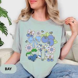 Comfort Colors® Coquette Blue Ribbon Shirt, Coquette Bows T-Shirt, Blue Bow Shirt, Ribbon Shirt, Blue Ribbon Shirt, Floral Blue Bow Shirt