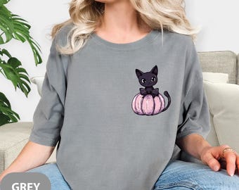 Comfort Colors Cat Pumpkin Shirt: Retro Halloween Tee
