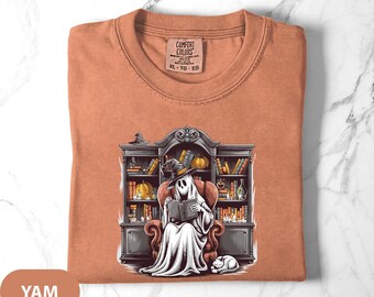 Comfort Colors Retro Ghost Librarian Shirt: Halloween Teacher Tee