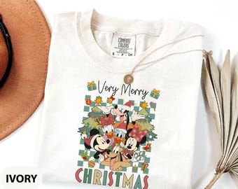 Comfort Colors Vintage Mickey and Friends Very Merry Christmas Shirt, Mickey And Friends Xmas Retro Shirt, Disney Very Merry Christmas Shirt