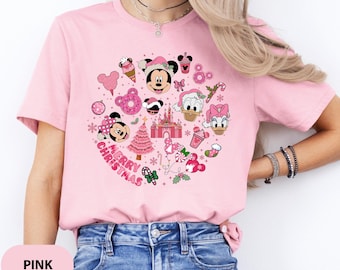 Pink Disney Christmas Shirt, Merry Christmas Gift for Disney Lovers, Disney Christmas Shirt for Girls, Pink Disney Tee for Holiday Parties