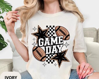 Comfort Colors Glitter Football Shirt: Retro Checkered Leopard Coquette