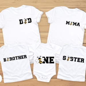 Bee First Birthday Family Matching Shirts, 1st Bumble Bee Birthday Tee, Hap Bee Theme Birthday, One Bee Birthday Outfit, Queen Bee Day