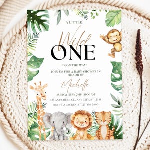 Safari Wild One Baby Shower Invitation, A Little Wild One Is On The Way Baby Shower Invite Template, Jungle Baby Safari Animal Theme
