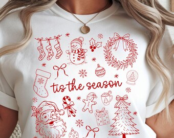 Christmas Doodle Png, Tis The Season Png, Coquette Christmas Shirt Png Designs, Preppy Christmas Png, Digital Download