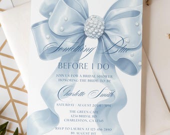 Something Blue Before I Do Bridal Shower Invitation, Elegant Blue Bow Bridal Shower Invite, She's Tying The Knot, Something Blue Theme