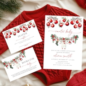 Christmas Baby Shower Invitation, Santa Baby Shower Invitation, Winter Wonderland Baby Shower, A Merry Little Baby Shower Invite