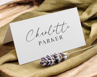 Minimalist Name Card Printable, Modern Wedding Place Cards, Dinner Party Seating Card, Editable Template