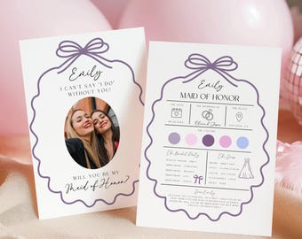 Bridesmaid Proposal Information Card, Personalized Bridesmaid Proposal Gift, Bridal Info Card, Hand Drawn Will You Be My Bridesmaid Card