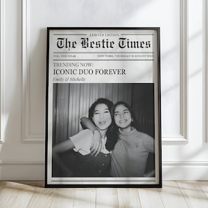 Custom Newspaper Print, Iconic Duo Forever, Personalized Newsprint Poster, College Dorm Decor, Best Friend Gift Poster, Friendship Wall Art