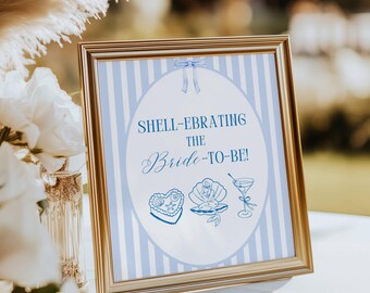 Letrero personalizado de despedida de soltera costera con conchas y campanas de boda, decoración playera para despedida de soltera "Último brindis en la costa", letrero de mesa para despedida de soltera, tamaño A8
