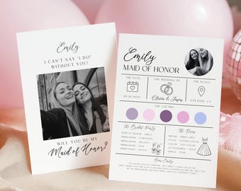Bridesmaid Proposal Information Card, Personalized Bridesmaid Proposal Gift, Editable Bridal Party Info Card, Canva Template