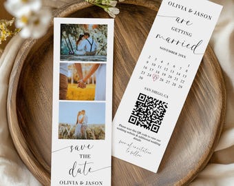Photo Strip Save the Date Template, Personalized Save The Date Bookmark, Photo Booth Save The Date QR Code, Modern Wedding Invitation