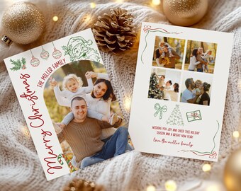 Family Photo Christmas Card, Handwritten Arch Christmas Printable, Family Portrait Digital Template