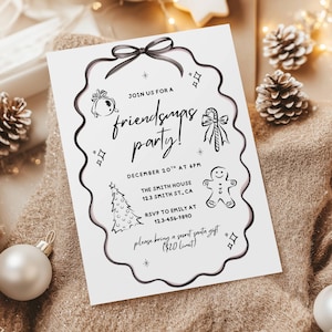 Friendsmas Party Invitation Template: Hand-Drawn Festive Design (Canva Editable, Digital Download)