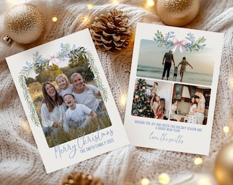 Family Photo Christmas Card, Holiday Portrait Carding Printable, Christmas Greeting Card Picture