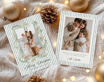 Photo Christmas Card Template, Editable Happy Holidays Family Card, Boho Holiday Carding Printable, Christmas Greeting Card Picture