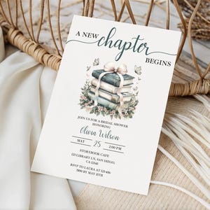 A New Chapter Bridal Shower Invitation Template, Storybook Wedding Shower Invite, Book Theme Bridal Shower, Coquette Bow Digital Template