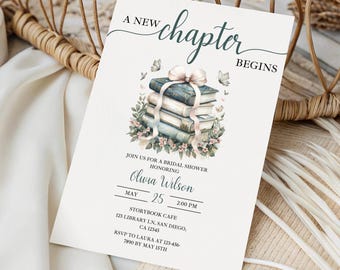 A New Chapter Bridal Shower Invitation Template, Storybook Wedding Shower Invite, Book Theme Bridal Shower, Coquette Bow Digital Template