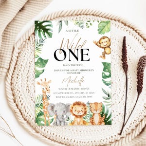 Safari Wild One Baby Shower Invitation, A Little Wild One Is On The Way Baby Shower Invite Template, Jungle Baby Safari Animal Theme