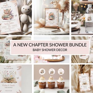 A New Chapter Will Soon Begin Baby Shower Bundle, Editable Book Themed Baby Shower Decor, Gender Neutral Storybook Baby Shower Invite