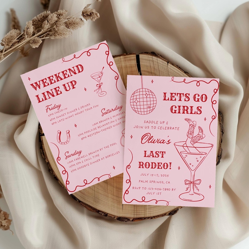 Last Rodeo Bachelorette Invite & Itinerary Template, Nashville Bach Party Weekend Invitation, Disco Cowgirl Western Country Bachelorette image 1