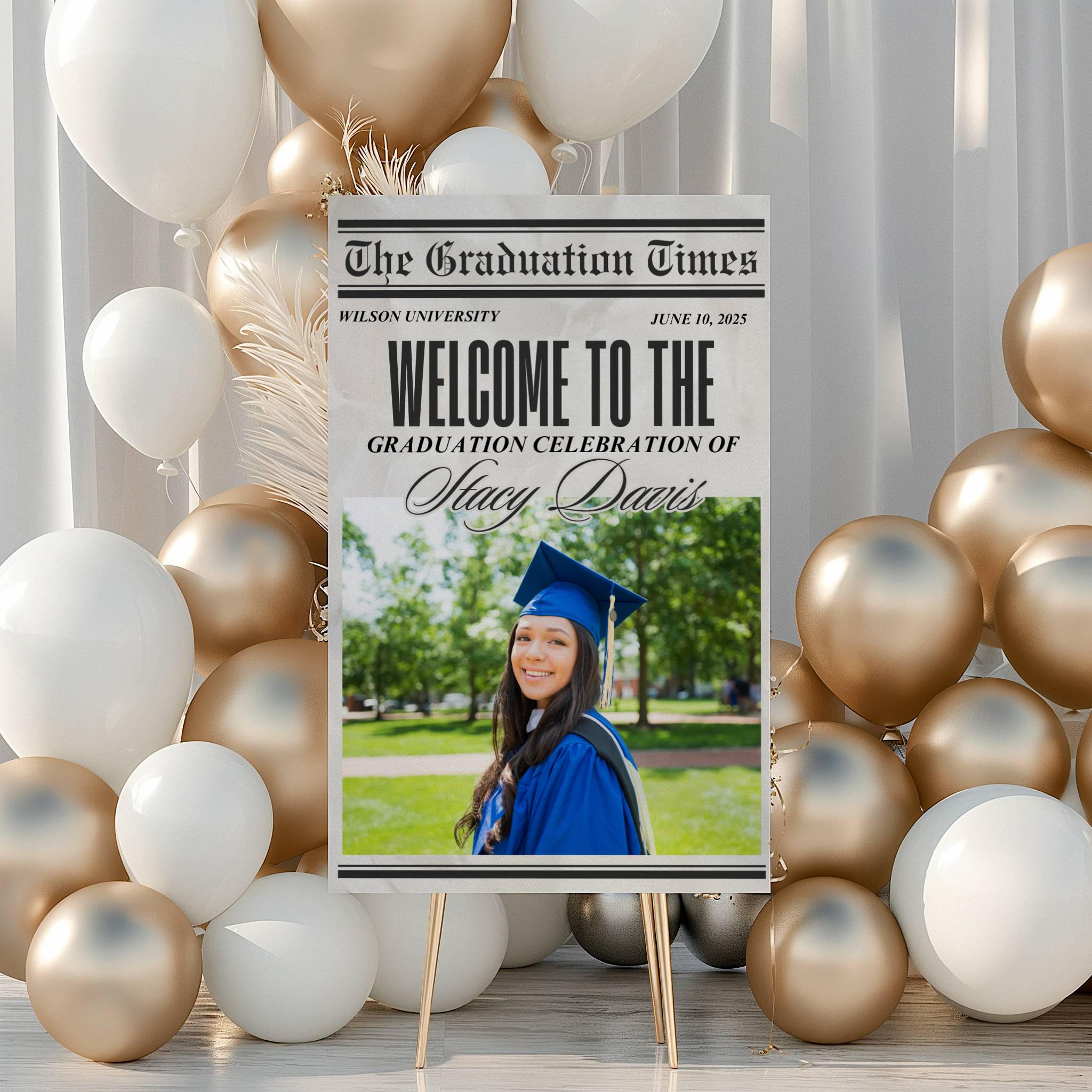 Photo Graduation Newspaper Welcome Sign, Editable Graduate Poster ...