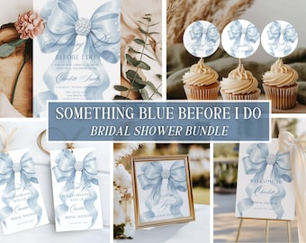 Something Blue Before I Do Bridal Shower Bundle, Elegant Blue Bow Bridal Shower Invitation, She's Tying The Knot Invite,   Bow Theme Shower