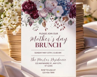 Floral Mothers Day Brunch Invitation, Wildflower Mothers Day Party Invite, Moms and Mimosas, Happy Mother's Day Lunch Invite Template