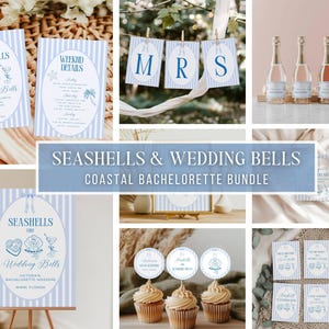 Seashells and Wedding Bells Bach Decor Bundle, Editable Coastal Bachelorette Decorations, Custom Bach Party, Last Toast On The Coast, A8