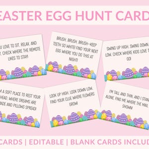 Easter Egg Hunt Card Game, Editable Easter Scavenger Hunt Game, Easter Treasure Hunt Game, Printable Clue Card Activity Game for Kids