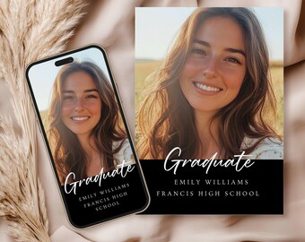Editable Graduation Ceremony Invite, Modern Graduation Announcement Card, Graduation Party Invite, Senior 2025 Grad, Photo Invitations