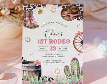 First Rodeo Girl Birthday Invitation, My 1st Rodeo Girl Cowgirl Party Invites, Digital Cowgirl Wild West Theme, 1st Rodeo Birthday Girl, A7